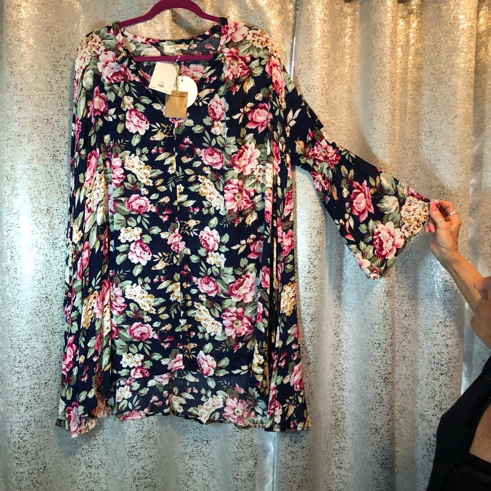 Umgee Navy Floral Tunic
